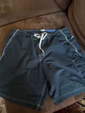 Men's Navy Blue Swim Trunks with Contrast Stitching